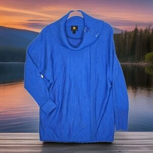 JM Collection Cowlneck Lace Up Wrap Blue Sweater Women's SZ: SMALL